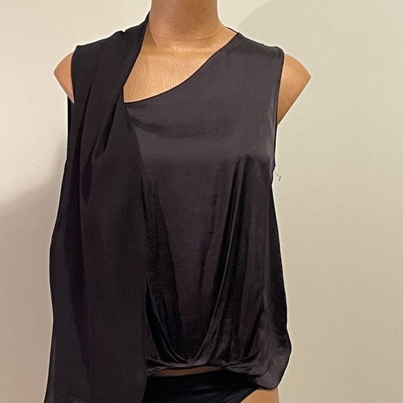 Zara basic - black blouse  with scarf- size large - New - Picture 1 of 6